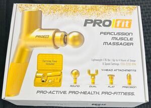 Pro Fit Percussion Muscle Massager, Four Head Attachments, Gold Tone, NIB